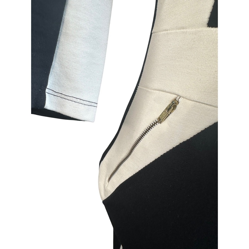 Vijo Couture Black Ivory Colorblock Zip Pocket Midi Sheath Dress Size Small - Picture 4 of 8